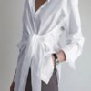 Solid Color Wrap Lapel Long Sleeve Casual Shirts - Image 5