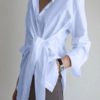 Solid Color Wrap Lapel Long Sleeve Casual Shirts