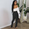 Solid Flare Sleeve Off Shoulder Crop Blouse - Image 2