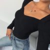 Square Neck Pure Color Puff Sleeve Blouse - Image 2