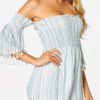 Striped Print Tassel Hem Off-shoulder Short Sleeve Casual Romper - Image 2