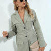 Stylish Polyester Layered Turndown Collar Lace Up Long Sleeves Blazer Coats