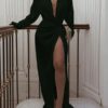 Turndown Neck Long Sleeve Long Wrap Dress - Image 2