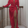 Turndown Neck Long Sleeve Long Wrap Dress - Image 3