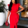 Turtle Neck Ruffled Party Wear Dress