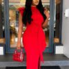 Turtle Neck Ruffled Party Wear Dress - Image 2