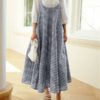 Vintage Print Plaid Spaghetti Straps Loose Maxi Dress - Image 4