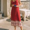 Vintage Print Sleeveless V-neck Casual Slip Dress - Image 2