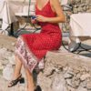 Vintage Print Sleeveless V-neck Casual Slip Dress - Image 3