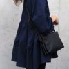 Casual O-Neck Puff Sleeve Layered Hem Blouse - Image 10