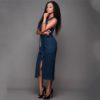 Casual Sleeveless Front Zipper Split Denim Midi Dress