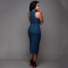Casual Sleeveless Front Zipper Split Denim Midi Dress - Image 3