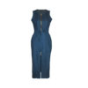 Casual Sleeveless Front Zipper Split Denim Midi Dress - Image 4