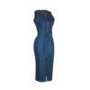 Casual Sleeveless Front Zipper Split Denim Midi Dress - Image 6