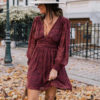 Chiffon Dots Ruched Long Sleeve Dress