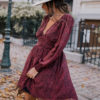 Chiffon Dots Ruched Long Sleeve Dress - Image 6
