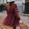 Chiffon Dots Ruched Long Sleeve Dress - Image 7