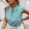 Elegant polka dot lace up ruffled flounces blouse