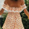 Floral print off-shoulder ruffle casual Fashion lace-up romper - Image 4