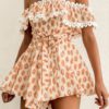Floral print off-shoulder ruffle casual Fashion lace-up romper - Image 6