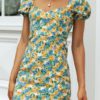 Floral print slit Slim lantern sleeve A-line midi dress - Image 6
