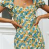 Floral print slit Slim lantern sleeve A-line midi dress - Image 3