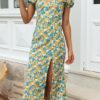 Floral print slit Slim lantern sleeve A-line midi dress - Image 5