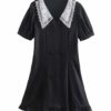 Lacework Double-Breasted Short Sleeve Dress - Image 8