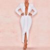 New Sexy Split Deep V-Neck Sashes Fashion Body con Femme Club Party Dress - Image 2