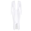 New Sexy Split Deep V-Neck Sashes Fashion Body con Femme Club Party Dress - Image 5