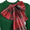 Plaid Contrast Bowknot Long Sleeves Overlay Dress - Image 11