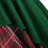 Plaid Contrast Bowknot Long Sleeves Overlay Dress - Image 12