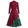 Plaid Contrast Bowknot Long Sleeves Overlay Dress - Image 2