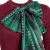 Plaid Contrast Bowknot Long Sleeves Overlay Dress - Image 3
