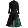 Plaid Contrast Bowknot Long Sleeves Overlay Dress - Image 6