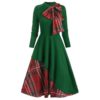 Plaid Contrast Bowknot Long Sleeves Overlay Dress - Image 9