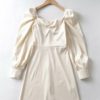 Retro Solid Stringy Selvedge Long Sleeve Dress - Image 3