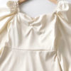 Retro Solid Stringy Selvedge Long Sleeve Dress - Image 4