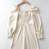 Retro Solid Stringy Selvedge Long Sleeve Dress - Image 8