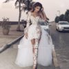 Sexy Long Sleeves Lace Overskirts Bride Dress With Pants
