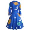 Vintage A-line Dress Peter Pan Collar Long Sleeve Planet Print for Party - Image 2