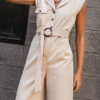 Vintage sash belt solid jumpsuit - Image 2