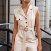 Vintage sash belt solid jumpsuit - Image 3