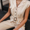 Vintage sash belt solid jumpsuit - Image 4