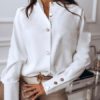 Blouse For Stand Collar Long Sleeves Buttons Chiffon Tops