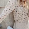 Chic Lace Hollow Out Long Sleeve O-neck Causal Blouse - Image 9