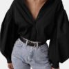 Chic Lantern Sleeve Solid Color Casual Blouse Shirts