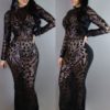 Club Maxi Dress Sequins High Collar Long Sleeve Formal Dresses