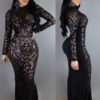 Club Maxi Dress Sequins High Collar Long Sleeve Formal Dresses - Image 2