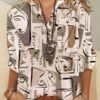 Graffiti Abstract Print V-neck Long Sleeve Shirt - Image 3